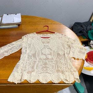 Altar'd State Floral Lace Blouse in Cream
